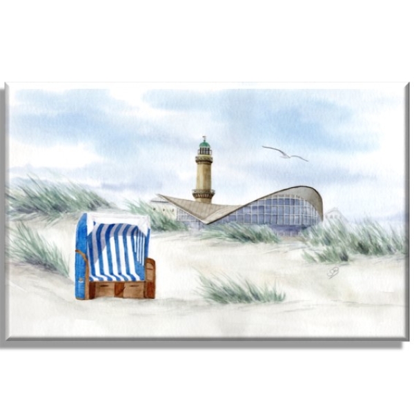 Stretcher frame canvas 40 x 30 cm Watercolor Maritime Art Print Baltic Sea lighthouse Warnemünde Rostock Ocean Dunes teapot beach chair WA6
